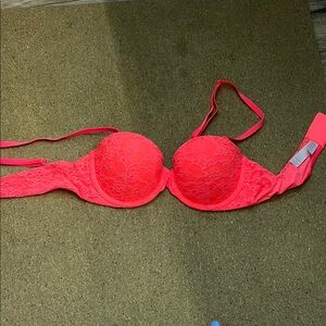Victoria’s Secret Lace Push-Up Bra in Neon Pink/Orange 34A